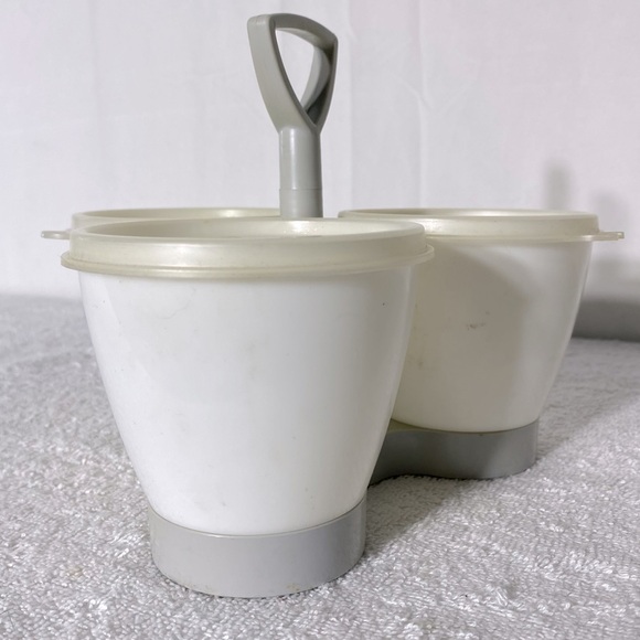 Vintage Tupperware Cream Gray Condiment Caddy Set With Spoons 10pc - Picture 3 of 15